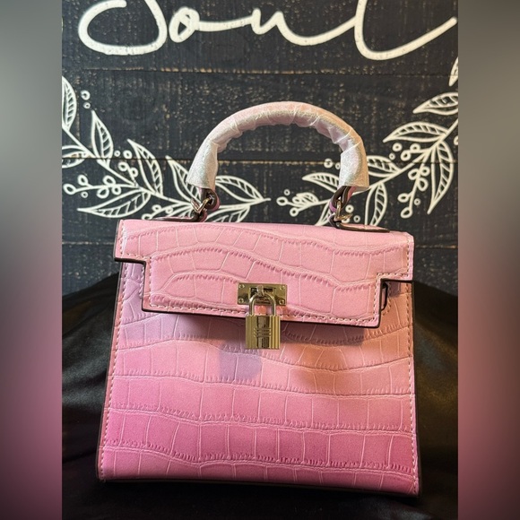 Pink Ombre Vegan Crocodile-Embossed Mini Tote - Picture 3 of 12